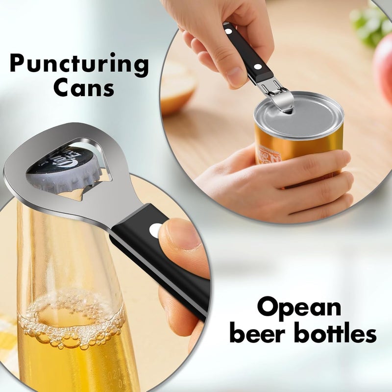 UGNEL 2PCS Can Opener Manual & Bottle Opener, Smooth Edge Manual Can Openers with Strong Magnet, Heavy Duty Stainless Steel Abrelatas Handheld Can Openers - Premium Kitchen Supplies (Black) - Image 5